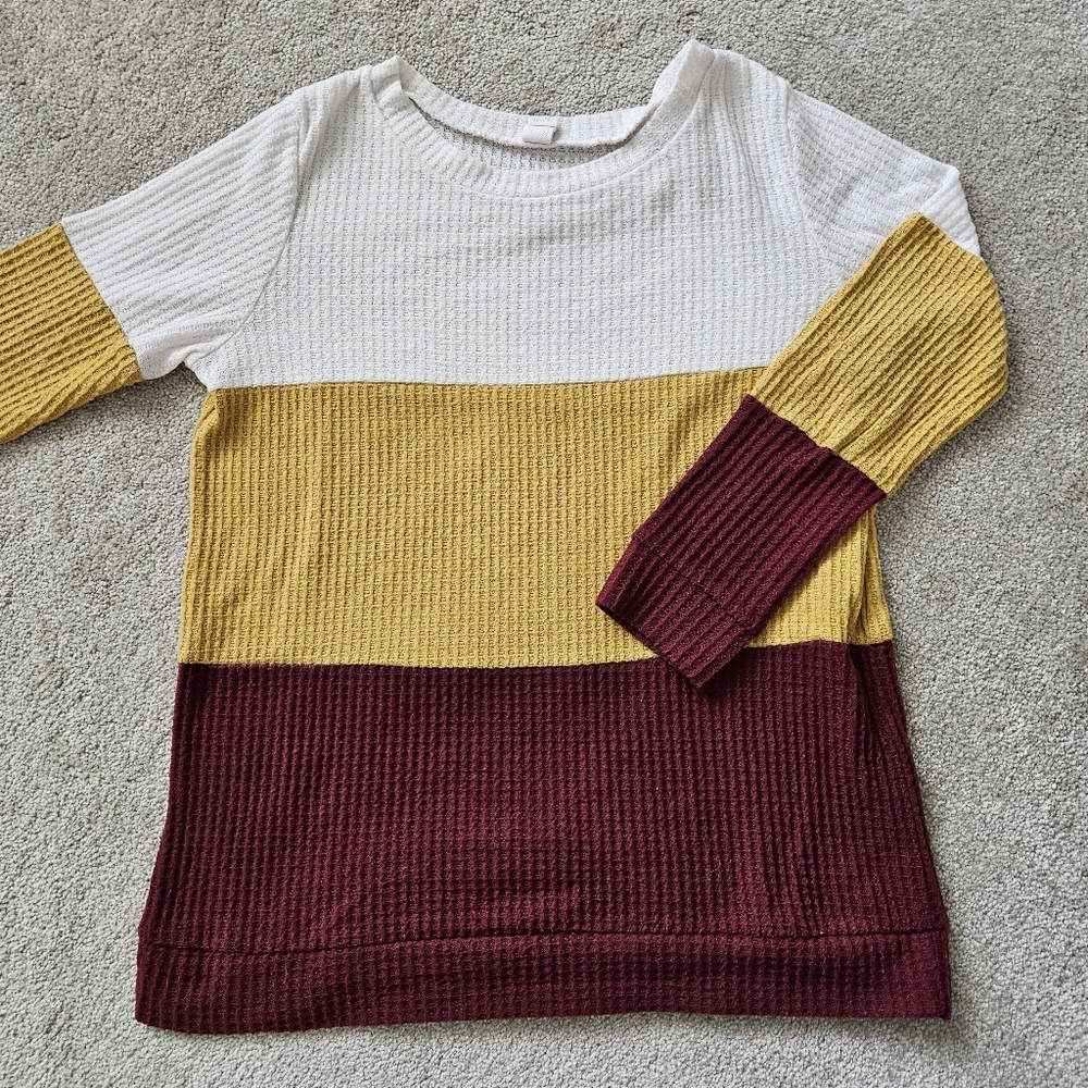 Colorblock Sweater - White, Mustard, and Burgundy